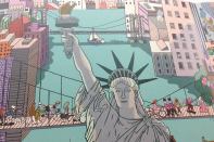 Cochran features more well-known monuments and buildings, such as the Statue of Liberty, in front of urban scenes.