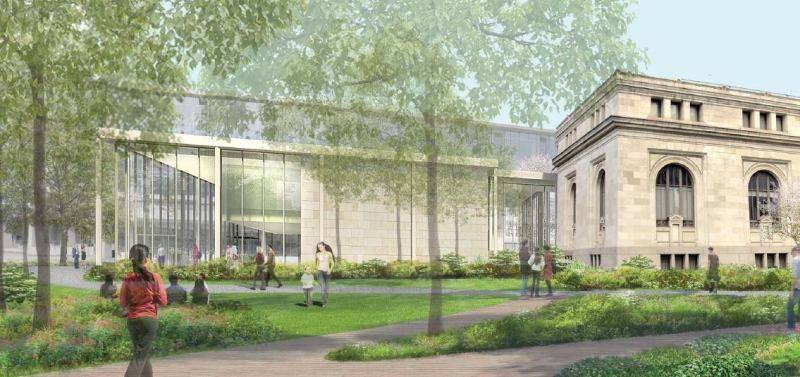 Rendering of design from the southwest, which includes views of the addition as well as the existing structure.