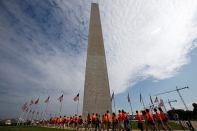 Students in front of the Washington Monument on May 12. (AP Photo)