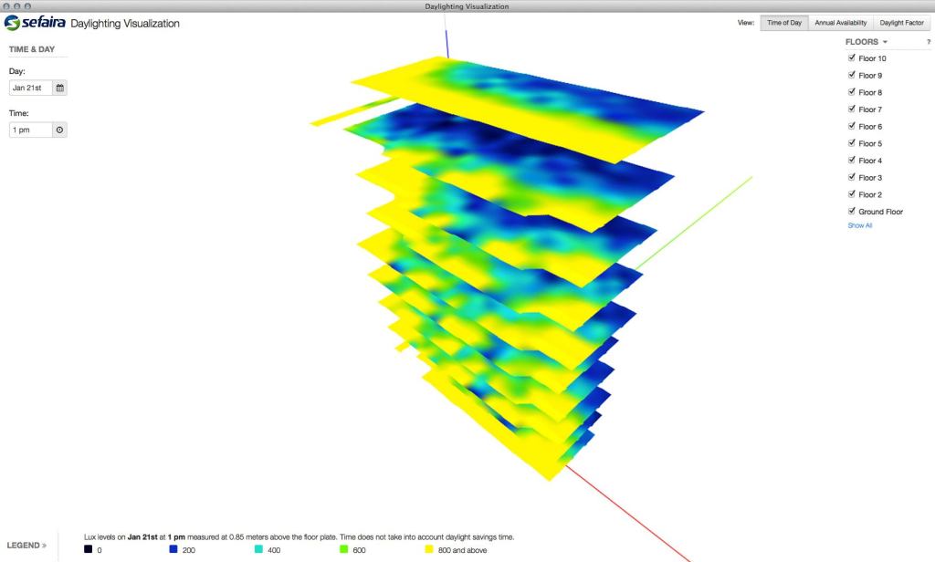 Daylight visualization map for building model