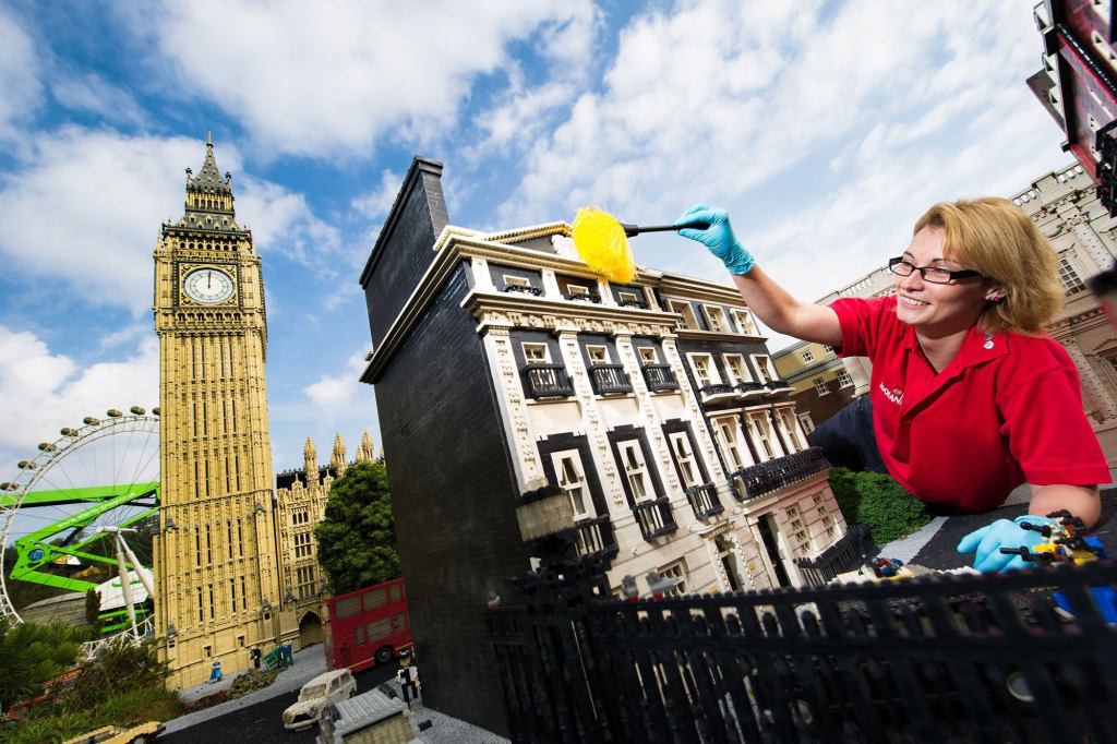 Model maker Katrina James dusts 10 Downing Street at Legoland Windsor Resort in England during the park's annual September cleaning.