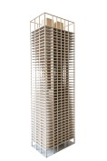 SOM associate and engineer Benton Johnson estimates that a 42-story timber tower would be 55 percent lighter and emit 78 percent less carbon than its concrete-tube constructed counterpart.