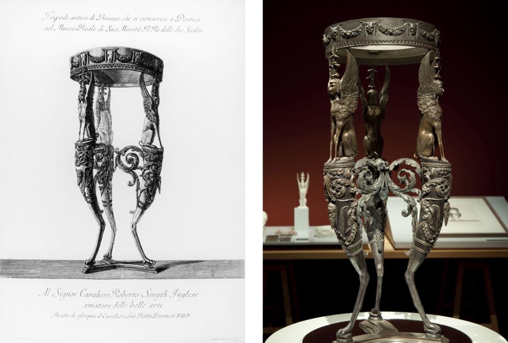 Piranesi’s drawing of the Isis Tripod (left) and Factum Arte's 3D construction.