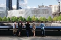 The perimeter of one of the memorial fountains