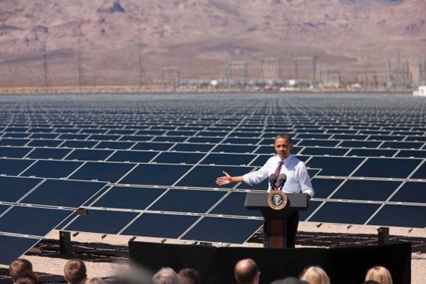 President Barack Obama delivers remarks at the Copper Mountain Solar 1 Faiclity in Boulder City, Nev., on March 21, 2012. Photo courtesy The White House.