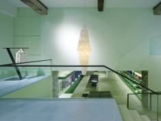 The multilevel Reality Lab in Tokyo, seen from its stairwell, is principal Tokujin Yoshioka’s 17th collaboration with clothier Issey Miyake. His studio, which was established in 2000, has also designed retail spaces for Swarovski and Camper.