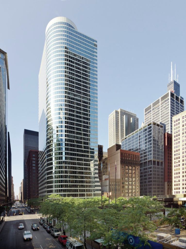 The Xerox Center in Chicago, designed by Helmut Jahn, FAIA, at CF Murphy and Associates, won a citation in the 1978 Progressive Architecture awards. Now called 55 West Monroe, the structure provides an anchor along both adjacent streets, making the most of its quarter-block, corner site.