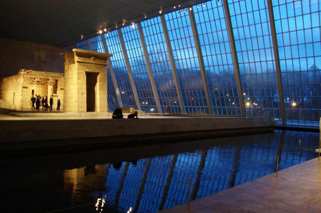 The Temple of Dendur and reflecting pool at the Metropolitan Museum of Art in New York.