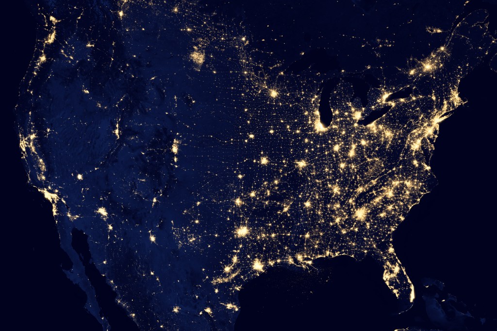 Composite image of the United States at night in 2012.