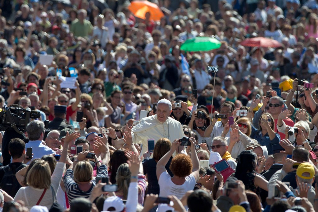 Pope Francis is greeted in St. Peter's Square, at the Vatican, on Wednesday, May 27.