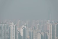 A smoggy Shanghai skyline.