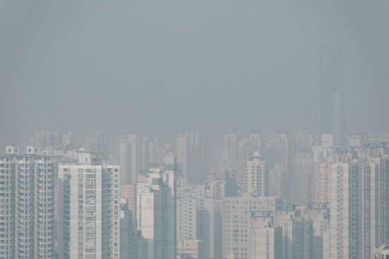 A smoggy Shanghai skyline.