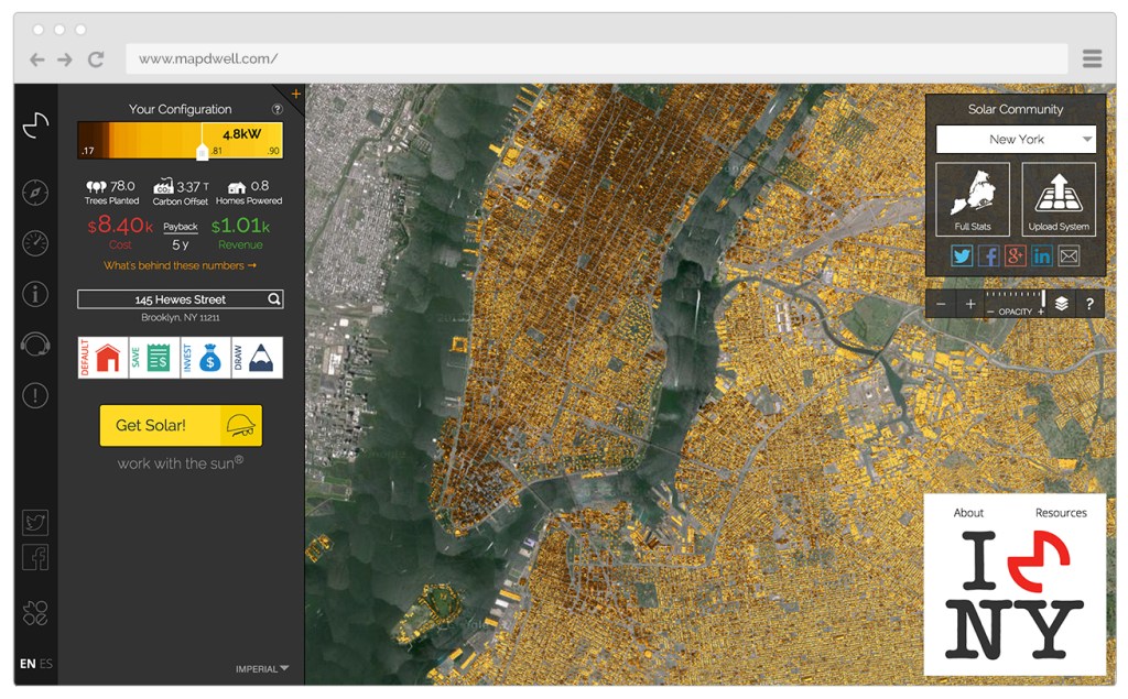 A screenshot of solar-estimation tool Mapdwell's user interface.