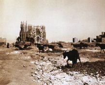 Antoni Gaudí's La Sagrada Familia in Barcelona, Spain, circa 1915. Now one of the most-visited cultural sites in the country, the project's ongoing construction has subjected it to generations of critics.