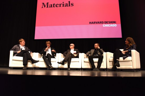 Participants in the opening materials-themed panel discussion, from left: Kiel Moe, AIA (moderator), Jan Knippers, Gail Peter Borden, FAIA, Skylar Tibbits, and Sheila Kennedy, FAIA.