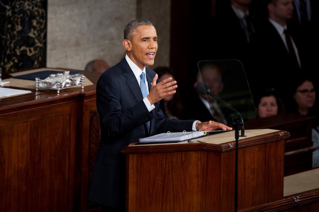 President Barack Obama delivers his State of the Union address in the Capitol's House chamber on Jan. 20, 2015.