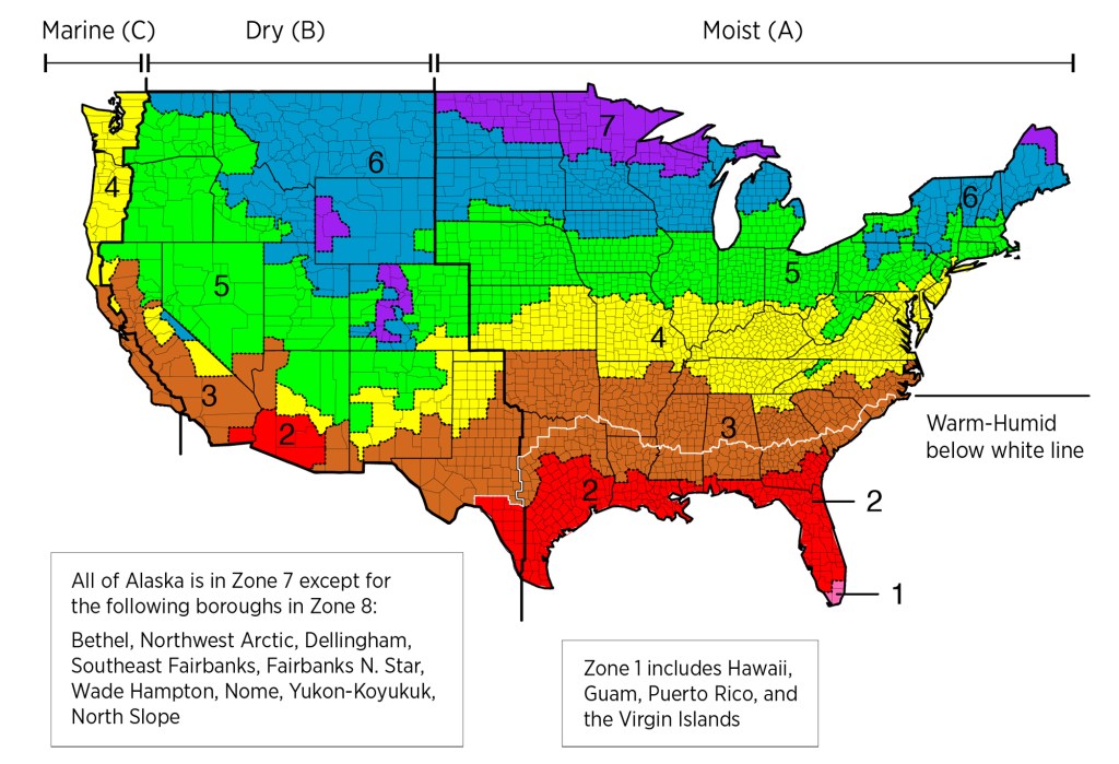 Climate zones as defined by the 2012 International Energy Conservation Code.