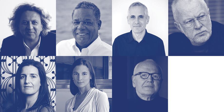 Clockwise from upper left: Mohsen Mostafavi, Craig Barton, Preston Scott Cohen, K. Michael Hays, Jorge Silvetti, Elisa Silva, Sarah Herda.