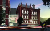 A winning 2014 proposal: Franklin School Addition by Perkins+Will, Washington, D.C., which features a complete restoration, the addition of a glass-enclosed winter garden, and canopied green roof vegetation.