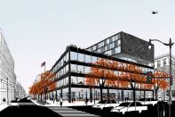 An early rendering of a three-story addition design, released in May of 2014.