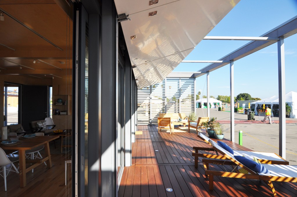 The SURE House, by Stevens Institute of Technology, uses marine industry hardware in its storm shutters, which are capable of resisting floods of up to five feet.