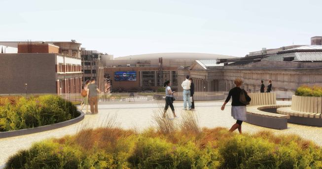 Rendering of proposed rooftop terrace looking in the direction of the Verizon Center. (Jan. 2015)