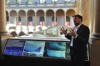 Bjarke Ingels, founding partner of Bjarke Ingels Group (BIG), explains the Amager Resource Center, one of many projects on display at the National Building Museum as part of the firm's HOT TO COLD exhibition.