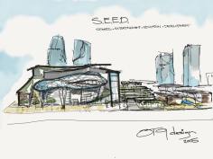 Sketch of Trop90, mixed use space on Tropicana Field site in St. Petersburg, FL.