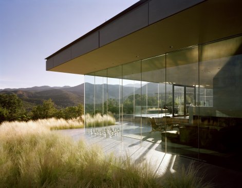 Living room, Glass wall and cantilever roof