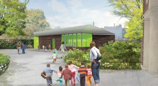 The new entrance pavilion designed by Architecture Research Office at the sound end of the Brooklyn Botanic Gardens.