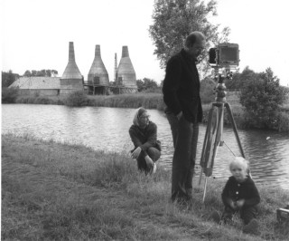 Bernd and Hilla Becher photographing an industrial landscape circa 1970s.