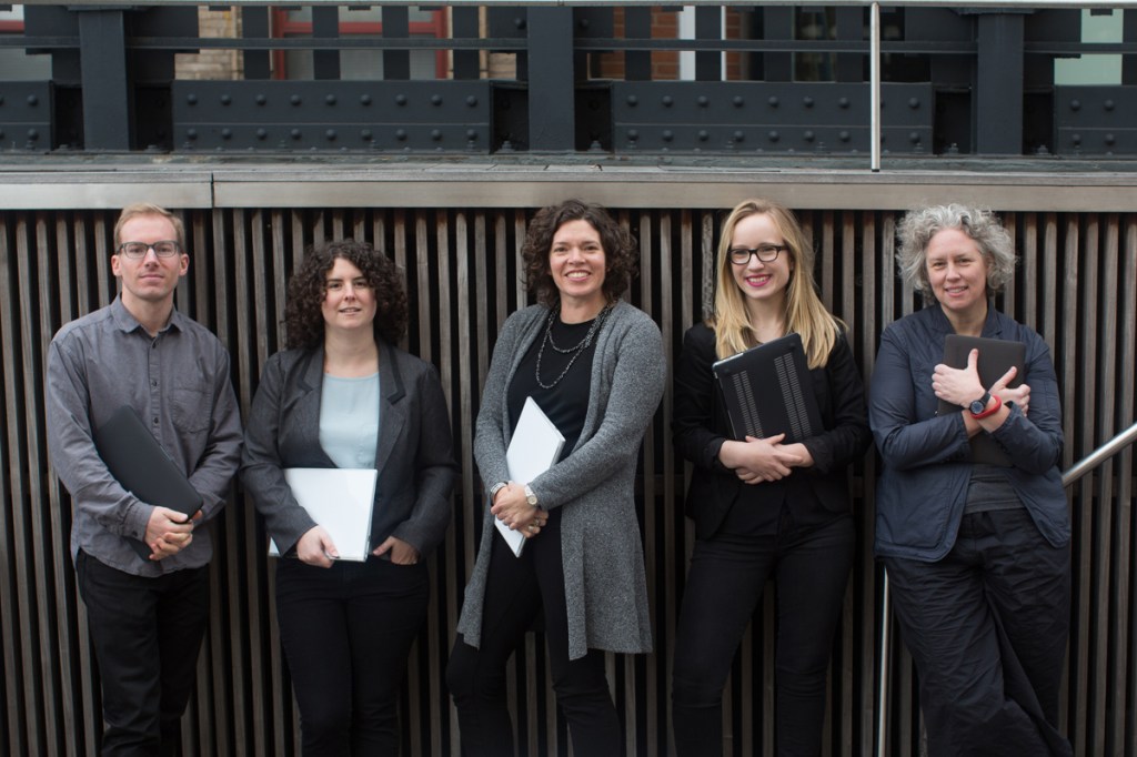 From left to right;&nbsp;Scott Leinweber (Spatial Interaction Designer),&nbsp;Cassie Hackel&nbsp;(Sociospatial Analyst),&nbsp;Melissa Marsh (Founder & CEO), Claire Rowell (Workplace Anthropologist),&nbsp;Ingrid Erickson (Culture of Technology Specialist)