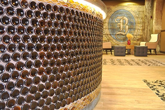 Recycled brown beer bottles