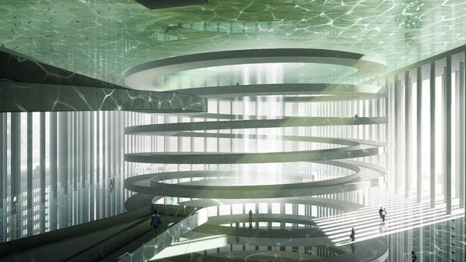 An interior view of first-prize-winning Essence Skyscraper by BOMP, Poland.