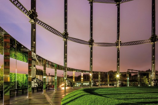 Gasholder Park at dusk, King's Cross