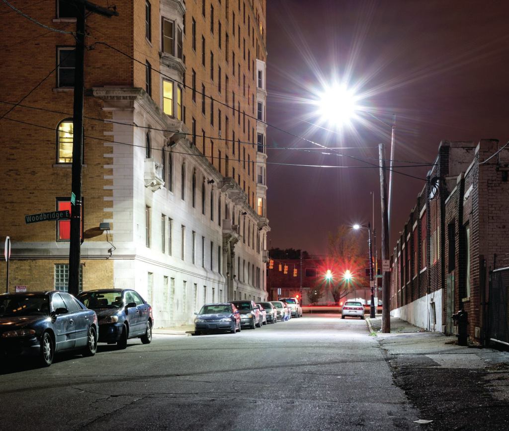 Whether the neighborhood is industrial (seen here) or residential, Detroit’s LED streetlighting program is allowing businesses and residents to reclaim their city and its nighttime environment.