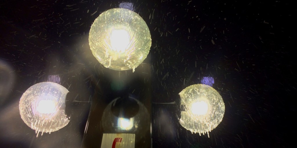 Lights burn above a pole at a telephone station at the Metro station in Vienna, Virginia on January 6, 2015. AFP PHOTO / KAREN BLEIER        (Photo credit should read KAREN BLEIER/AFP/Getty Images)