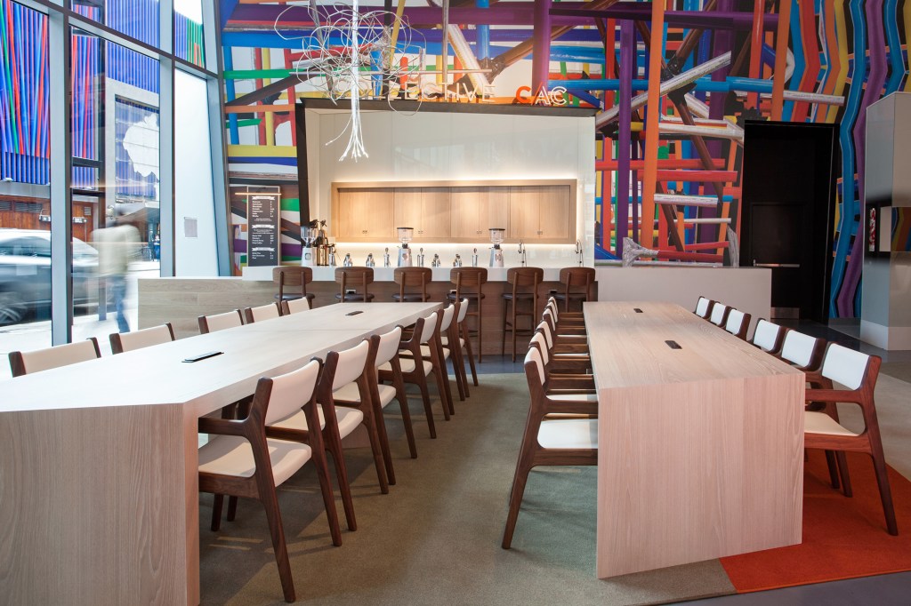 The café in the renovated lobby of the Rosenthal Center