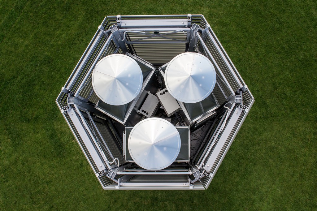 Aerial of the Smog Free tower, by Studio Roosegarde