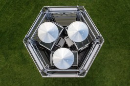 Aerial of the Smog Free tower, by Studio Roosegarde