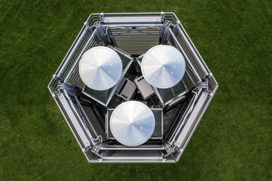 Aerial of the Smog Free tower, by Studio Roosegarde