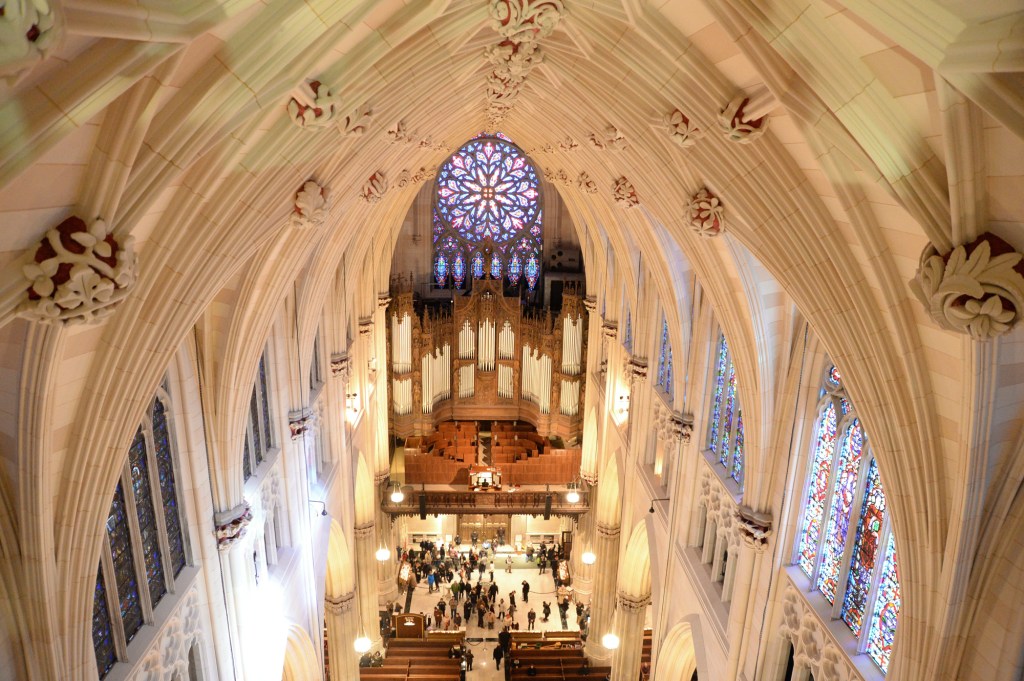 View of St. Patrick's Cathedral's rose window in the organ loft