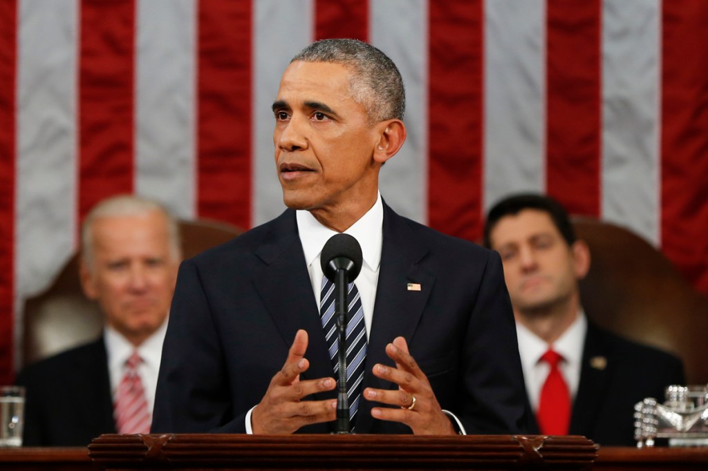 President Barack Obama delivers his State of the Union address before a joint session of Congress on Capitol Hill in Washington, D.C.
