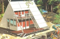 A small-scale vacation home plan advertised by the Douglas Fir Plywood Association in 1960