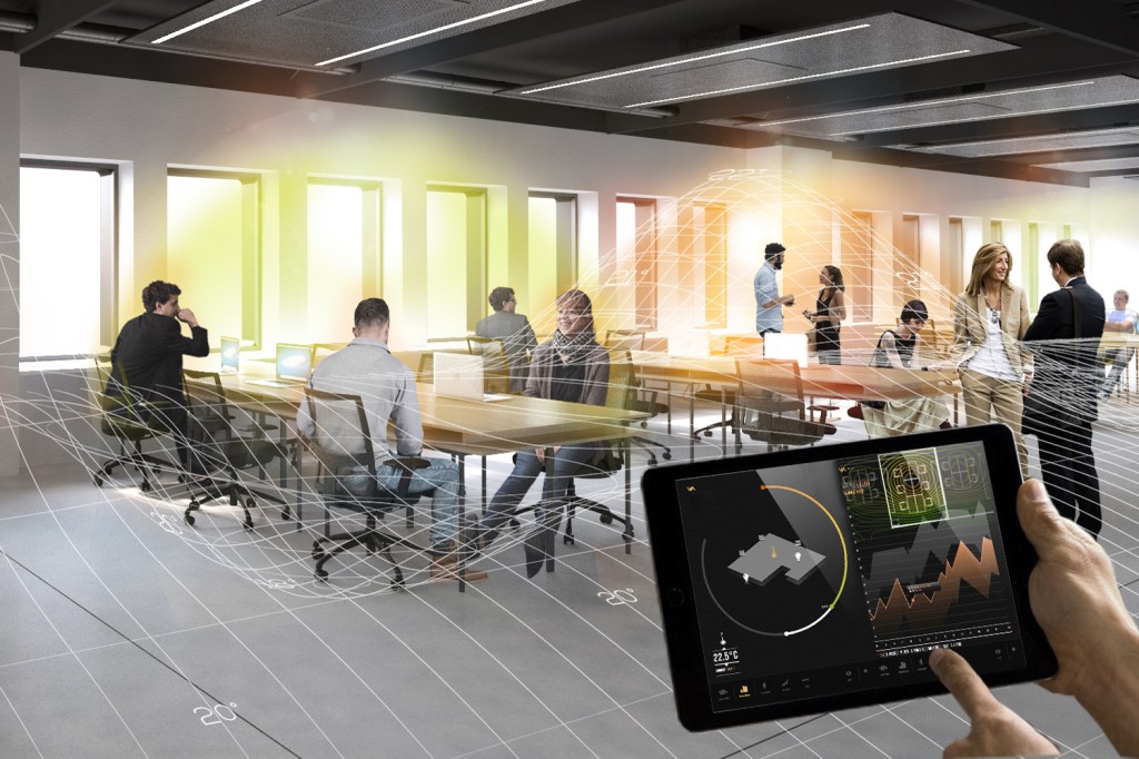 A rendering of a smart office, in Italy, designed by Carlo Ratti Associati.