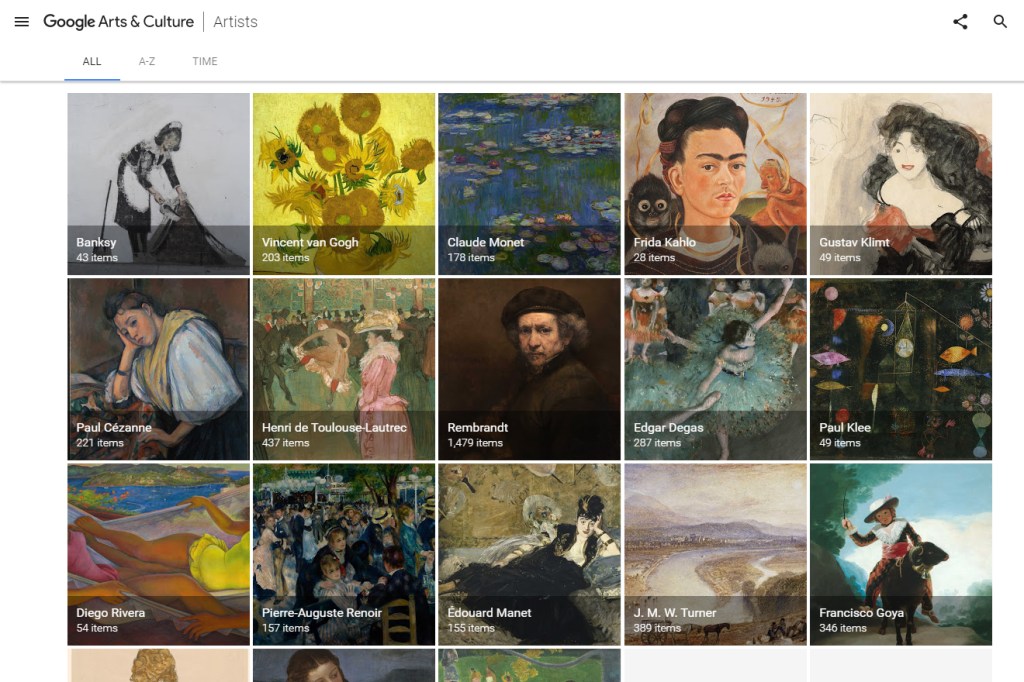 A screenshot of the Google Arts & Culture app as viewed in a Web browser.