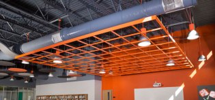 Tiger Orange ceiling accents were used in the corridors, commons, cafeteria, library and administration areas.