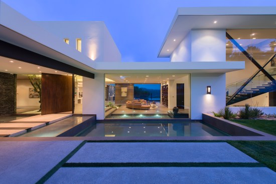 Benedict Canyon Beverly Hills modern mansion entry
