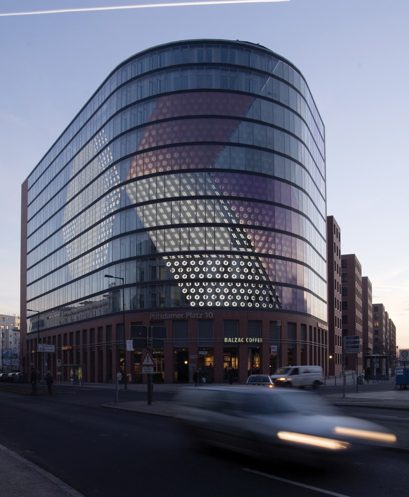 The media installation titled “Spots”  for the office building at 10 Potsdamer Platz in Berlin.