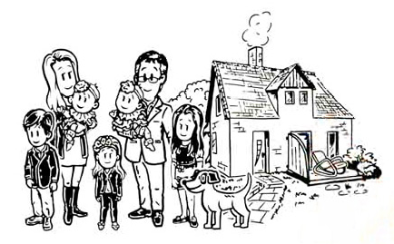 Cartoon showing Bill Hayward's family on Hayward Healthy Homes website